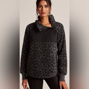 Abercrombie & Fitch Black Cheetah Snap Up Fleece Pullover Sz xl nwot